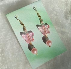 Pink Pearl Butterfly Earrings 🤍 Unique and beautiful earrings, perfect for any occasion 🤍 Free shipping! 🤍 Comes in reusable organza gift bag 🤍 Nickel-free gold colored hooks! 🤍 Handmade with love 🤍 Earring length: 2 inches Pink Earrings For Summer Gift, Pink Summer Earrings Gift, Summer Gift Earrings With Ear Wire, Gift Hypoallergenic Drop Earrings, Hypoallergenic Dangle Earrings For Gift, Pearl Butterfly, Earring Ideas, Earrings Unique, Organza Gift Bags