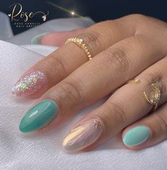 Nails 2023 Short Almond, Mermaid Nail Designs, Mermaid Nail, Girls Nail Designs, Aqua Nails, Nails Now, Simple Acrylic Nails, Work Nails, Mermaid Nails