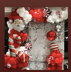 Amazing work by one of our customer @sequinshimmerevents. Christmas Decor Ideas For Work Party, Christmas Shimmer Wall, Christmas Balloon Wall, Names In Cursive, Santa Balloon