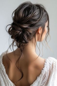 Discover recipeshome ideasstyle inspiration and other ideas to try. Messy Bun Wedding, Low Bun Wedding Hair, Braided Crown, Messy Bun With Braid, Loose Updo, Low Bun Hairstyles, Messy Bun Hairstyles