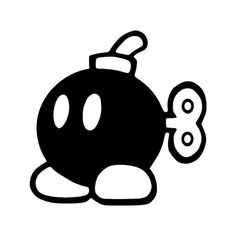 a black and white drawing of a bomb with two eyes on it's face