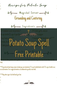 an advertisement for potato soup spell free printable