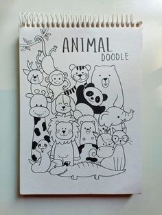 an animal doodle is shown on top of a spiral notebook with the words, animals