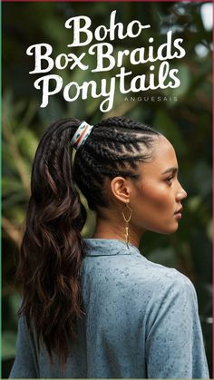 Discover boho hairstyles to do with box braids ponytail for a relaxed vibe. Visit our page for bohemian styling tips. Save this pin to keep these boho ideas handy! #BohoHair #BoxBraids Scalp Braided Ponytail, Boho High Ponytail, Box Braid Ponytail, Box Braids Ponytail, Futuristic Hair, Braided Ponytails, Boho Box Braids, Braided Buns, Scalp Braids