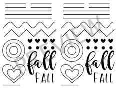 the printable fall word art is shown in black and white, with hearts on it