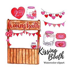 watercolor clipart valentine's day kissing booth