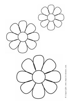 three flower shapes that are outlined in black and white, each with the same color