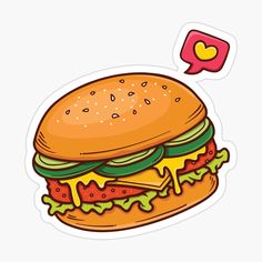 a cartoon burger with cheese and lettuce on it's bun sticker