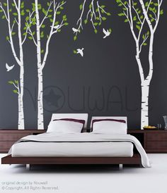 bedroom wall decals with trees and birds