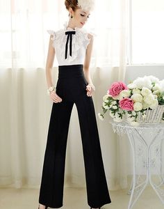 Pants Blazer Outfit, Loose Pants Style, High Waisted Wide Leg Pants, High Waist Wide Leg Pants, Wide Leg Palazzo Pants, Elegant Beauty, Spandex Pants, Pants Vintage