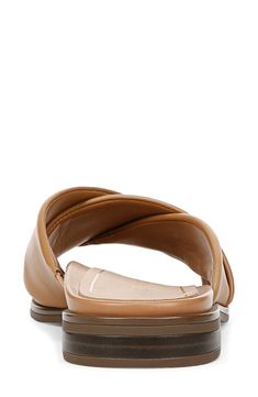 Wide, overlapping vamp straps create modern dimension on a leather slide sandal fashioned with a squared-off toe for trend-savvy appeal. Contoured footbed with arch support Leather upper/synthetic lining/rubber sole Imported Leather Slide Sandals, Leather Slides, Sandal Fashion, Sandal Women, Arch Support, Slide Sandals, Rubber Sole, Womens Sandals, Camel