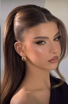 Wedding Hair Some Up Some Down, Medium Length Evening Hairstyles, Bride Hair Half Up Half Down Front View, Evening Hairstyles For Long Hair Half Up, Glam Down Hairstyles, Hair Do Inspiration, Hair Up Do Ideas, Make Up And Hair Styles, Filipiniana Hairstyle For Short Hair