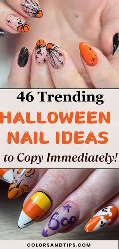 Discover cute, simple & easy Halloween nail ideas featuring unique colors like black, purple, and orange. Whether you prefer square, almond, oval, or short, we've got you covered with gel & acrylic nail inspiration ideas. From simple & bold to classy and spooky, these Halloween nails inspo show the most trending Halloween ideas this season. Spooky Halloween nails, fall nails, pumpkin nail designs, gothic nail art, black nails, winter nails, cute halloween nails short, simple halloween nails Short Simple Halloween Nails, Halloween Nails Short Simple, Black Nails Winter, Nail Designs Gothic, Winter Nails Cute, Cute Halloween Nails Short, Fall Nails Pumpkin, Halloween Nails Inspo, Gel Chrome Nails