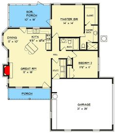 the first floor plan for a house with two garages and an attached living area