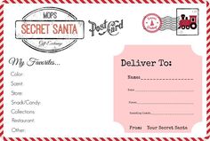 a red and white striped envelope with a santa stamp on the front, along with an image of a train