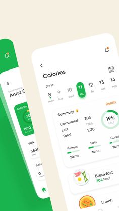 two screens showing the different types of calories