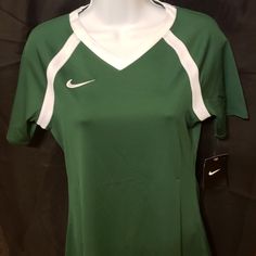 Green Nike Volleyball Dri Fit Team Jersey Agility Shirt With White Detail C Green Nike Tops For Sports Season, Green Tops For Sports Season, Green Short Sleeve Tennis Top, Nike Volleyball, Tops Nike, Team Jersey, Nike Green, White Nike, White Nikes