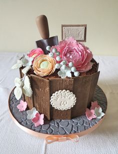 there is a cake with flowers on it