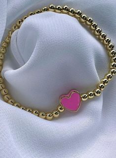 Gold Heart-shaped Beaded Bracelets, Cheap Gold Heart-shaped Beaded Bracelets, Casual Pink Heart-shaped Bracelet, Elegant Heart-shaped 8mm Beads Bracelet, Elegant Pink Heart-shaped Beaded Bracelets, Beaded Heart Bracelet, Gold Beads Bracelet, Gold Ball Bracelet, Beaded Heart