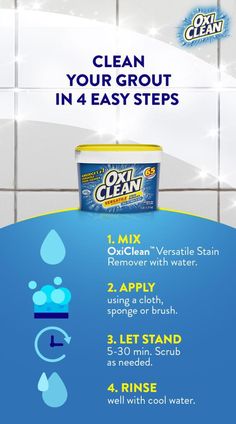 an advertisement with instructions to clean your grout in 4 easy steps, including cleaning and disinfection