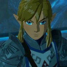 an anime character with blonde hair and blue eyes wearing armor, looking at the camera