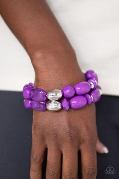 Paparazzi Accessories- Fruity Flavor - Purple  Bracelets Item #P9WH-PRXX-215XX   Varying in size and color, fruity purple and shiny silver beads are threaded along stretchy bands around the wrist, creating colorful layers.   Sold as one set of two bracelets.   Ordered 6/3/2020 Paparazzi Accessories Jewelry, Stretchy Beaded Bracelet, Purple Bracelet, Paparazzi Accessories, Stretchy Bracelets, Silver Bars, Paparazzi Jewelry, Blue Rhinestones, Shiny Silver