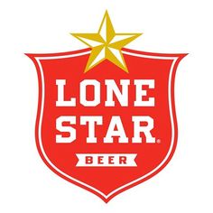 the lone star beer logo is shown in red and yellow with a gold star on top