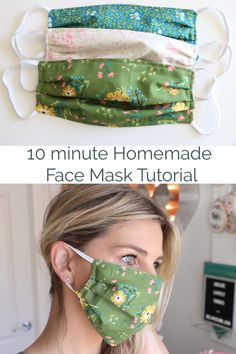 a woman wearing a face mask with the words 10 minute homemade face mask on it