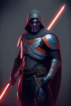 the star wars character is dressed as darth vader, with two lights on