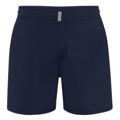 With ingenious back seaming for a bodyshaping effect, these Merise plain men's short swim trunks are made from comfortable stretch fabric. Their flat waistband is fastened with a smart rectangular press-stud featuring the Vilebrequin logo. They have two slanted pockets on the sides, as well as a back pocket with Velcro fastening.Men swim trunks with flat waistband, inner drawstring and Vilebrequin rectangle personalized snap buttonInternal drawstring adjustment providing a flawless fitTwo side p Blue Fitted Short Length Swim Trunks, Fitted Blue Athletic Shorts For Swimming, Blue Fitted Athletic Shorts For Swimming, Blue Fitted Athletic Shorts For Beachwear, Navy Fitted Swimwear, Navy Fitted Short Swimwear, Fitted Short Swim Trunks For Swimming, Navy Short Length Swim Trunks, Fitted Swim Trunks With Short Legs For Beachwear