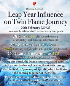 a flyer for the leap year infliencee on twin flame journey, with information about each event