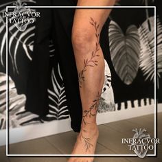 Leaves ornamental leg tattoo Ornamental Leg Tattoo, Vine Wrap Tattoo, Vine Foot Tattoos, Tattoo On Thigh, Wrap Around Tattoo, Floral Thigh Tattoos, Full Leg Tattoos, Wrap Tattoo, Skeleton Hand Tattoo