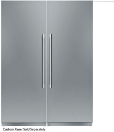 the side by side refrigerator is stainless steel and has two doors that are both open