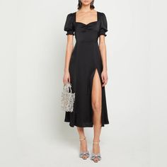 Nwt Size Xs Black Melanie Sweetheart Midi Dress With Slit And Puff Sleeves From O.P.T Really Reminds Me Of The Reformation Lacey Dress Open To Offers Formal Dress Midi, Sweetheart Midi Dress, Waltz Dress, Dress Outfits Party, Linen Slip Dress, Teacher Dresses, Sea Dress, Daphne Dress, The Reformation