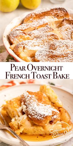 two pictures showing different types of french toast bake with lemons in the background