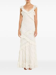 Find LOVESHACKFANCY Lalika Maxi Dress on Editorialist. white cotton lace embroidery flutter sleeves V-neck ruffled trim flared skirt floor-length Lace Embroidery, Neck Ruffle, Maxi Dress With Sleeves, Flared Skirt, Flutter Sleeves, Cotton Lace, Flare Skirt, Ruffle Trim, Flutter Sleeve