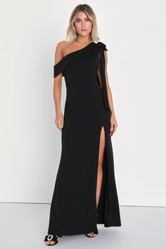 Black One-Shoulder Dress - Mermaid Maxi Dress - Sexy Maxi Dress - Lulus High Neck Formal Dress, Wedding Guest Dress Black Tie, Black Tie Wedding Guest Dresses, Affordable Formal Dresses, Black Tie Wedding Guest, Wedding Guest Outfit Ideas, Bow Dresses, Black Tie Wedding Guest Dress, Mermaid Maxi Dress