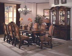 Neo Renaissance Brown China Cabinet - Luna Furniture Dining Room Table Sets For Sale, Dining Room Tables Traditional, Dining Room Furniture Traditional, Dark Wood Victorian Dining Table, Antique Oak Furniture Dining Room, Elegant Dining Room Decor, Formal Dining Room Table, Traditional Dining Set, Formal Dining Room Sets