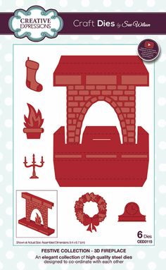 the crafter's workshop paper dies - brick fireplace, wreath and fire hydrant