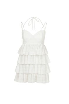 Cotton Ruffle Dress, White Dress Preppy, Tiered Ruffle Dress With Layered Hem, Fitted Layered Tiered Dress, Dress Down Tiered Mini Dress With Ruffle Hem, Tiered Mini Dress With Ruffle Hem For Dress Down, Fitted Tiered Dress For Casual Wear, Fitted Tiered Dress For Dress Down Occasions, Elegant Mini Dress With Layered Tiered Skirt