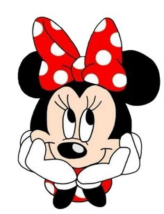 minnie mouse with red and white polka dots on it's head, looking like she is