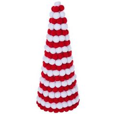 a red and white christmas tree made out of balls