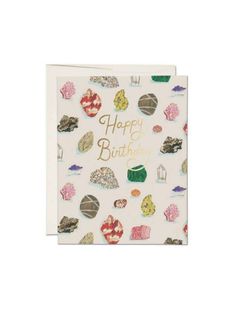 a birthday card with lots of different types of candies and confections on it