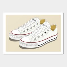 Classic white Converse sneakers by Mr Joke! New vectorization in our section: "Vintage Illustration" Enjoy this original and, simultaneously, elegant shirt. -- Choose from our vast selection of art prints and posters to match with your desired size to make the perfect print or poster. Pick your favorite: Movies, TV Shows, Art, and so much more! Available in mini, small, medium, large, and extra-large depending on the design. For men, women, and children. Perfect for decoration. White Converse Sneakers, All Star Branco, All Star Converse, Star Converse, Shoes Illustration, All Stars Converse, White Converse, Star Wall, Converse Sneakers