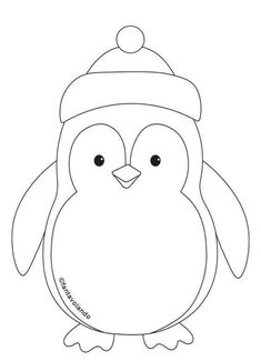 a penguin with a hat on it's head is outlined in black and white