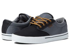 etnies Jameson 2 Eco - Men's Skate Shoes : Black/Grey/Gold : Keep it simple with the slim silhouette and ride-ready design of the etnies Jameson 2 Eco skate shoes. Made with eco-friendly recycled materials. Skateboard shoes with durable canvas uppers. etnies logo embroidery on tongue, with additional details on back heel and foxing. Thinly padded tongue and collar for added comfort. ; Textile fabric lining for moisture-wicking comfort. Internal EVA midsole for added cushioning and support. Faux- Textile Skate Shoes With Vulcanized Sole For Skateboarding, Textile Skate Shoes With Vulcanized Sole, Textile Skate Shoes With Rubber Sole For Skateboarding, Mens Skate Shoes, Skateboard Shoes, Suzuki Gsx, Sperry Sneaker, Sneakers Men Fashion, Keep It Simple