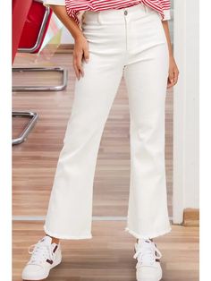 Get ready to lounge in style with our soft washed pants! Made from an adaptable fabric, these high-rise pants feature a comfortable stretch and a wide leg that hits above the ankle. The unique cut edge detail adds a touch of flair. Button closure at front for easy wear. Love Coupons, High Rise Pants, High Rise Jeans, Feel Confident, Easy Wear, Perfect Outfit, New Outfits, In Style, White Jeans