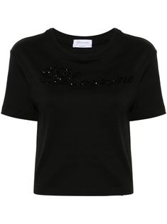 black cotton lightweight jersey rhinestone embellishment crew neck short sleeves straight hem Rhinestone T-shirt, Black Embellished Cotton T-shirt, Embellished Cotton Short Sleeve T-shirt, Cotton Embellished Short Sleeve T-shirt, Embellished Fitted Cotton T-shirt, Fitted Cotton Embellished T-shirt, Fitted Black Embellished T-shirt, Rhinestone Cotton Crew Neck T-shirt, Black Crew Neck T-shirt With Rhinestones