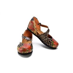 Ballerinas Shoes GBL308 – Shopgoby.com Casual Floral Print Ankle Strap Sandals, Casual Ankle Strap Sandals With Floral Print, Leather Sandals With Floral Print And Round Toe, Multicolor Round Toe Sandals With Cork-bed Midsoles, Ballerinas Shoes, Ballerina Shoes, Ballerinas, High Quality, Color