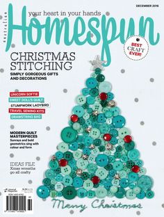 the front cover of homespun magazine featuring a christmas tree made out of buttons